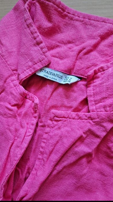 Komplet letni lniany spodnie wide leg fuksja boho Stradivarius M 38