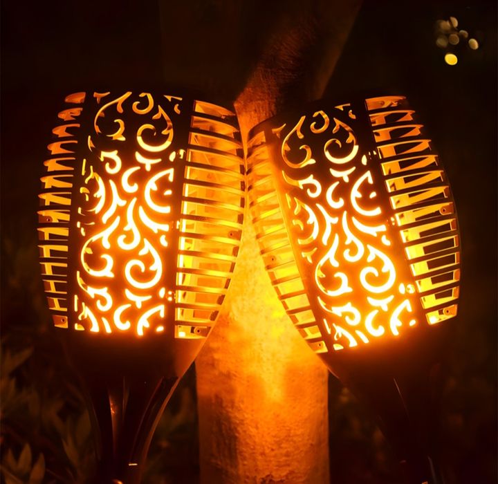 Zestaw Lampa Solarna Ogrodowa 4x Wbijana LED Pochodnia Latarnia  Efek