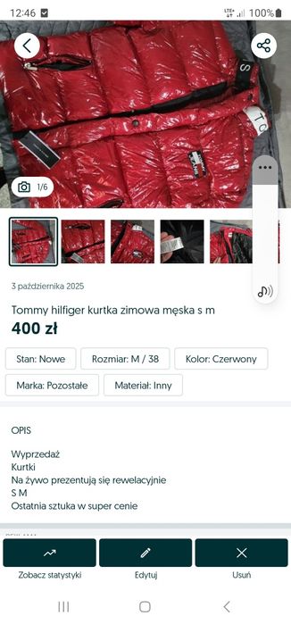 Kurtka męska aukcja z wysylka