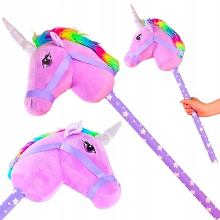 Koń na kijku hobby horse fioletowy głowa konia na kiju z dźwiękiem