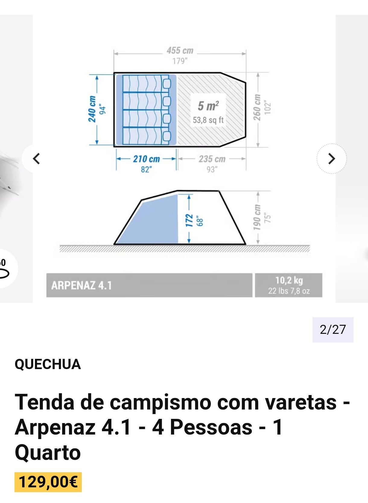 Tenda de campismo com varetas - Arpenaz 4.1 - Decathlon