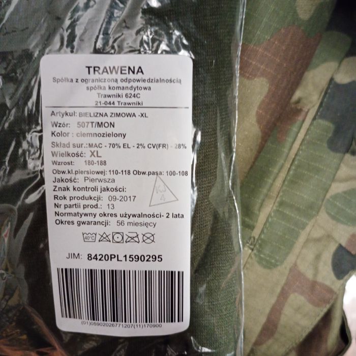 Piżama bielizna wojskowa zimowa XL nowa