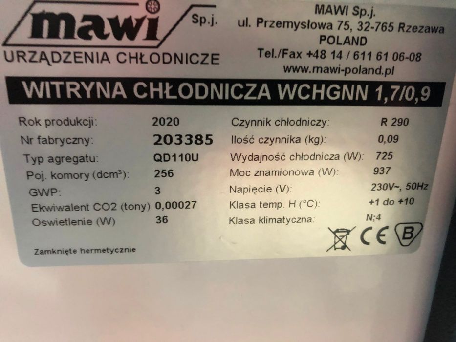 NOWA Lada chłodnicza Mawi WCHNN 1.7/0.9