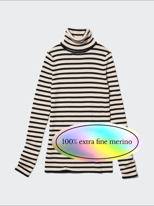 UNIQLO гольф у рубчик з серії 100% EXTRA FINE MERINO тонка вовна