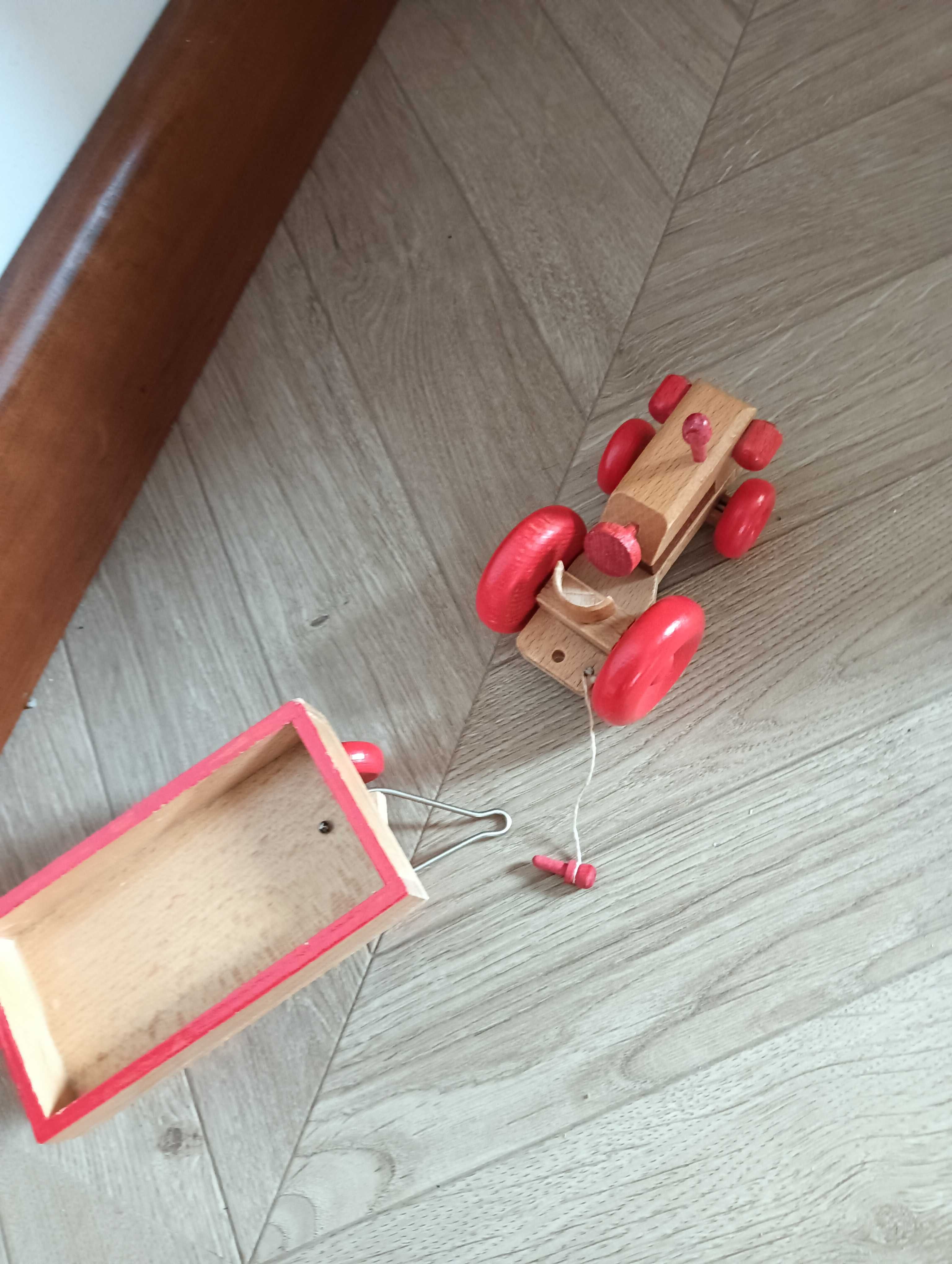 Drewniany traktor traktorek z przyczepką