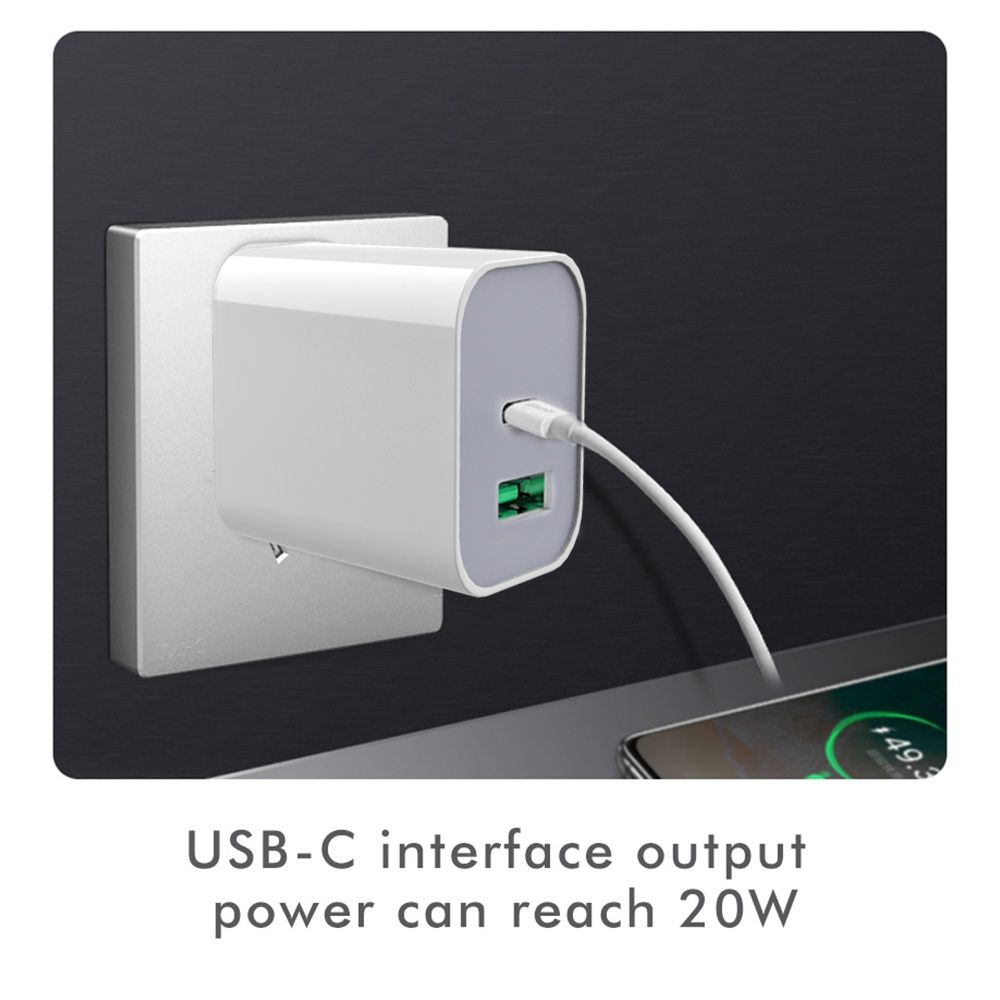 Carregador USB-C de 2 portas de 20W PD/QuickCharge 3.0 NOVO