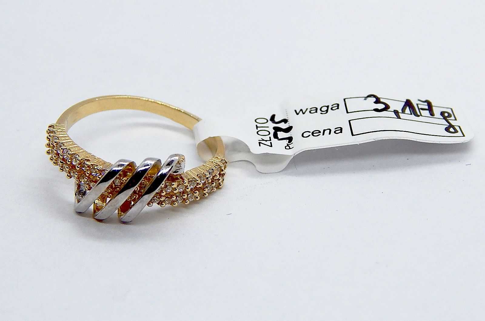Złoty pierścionek ozdobny z cyrkoniami białe złoto 585 roz. 16 3,17 g