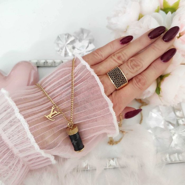 Długi łańcuszek naszyjnik L*V flakonik epileather stal 316L unikat