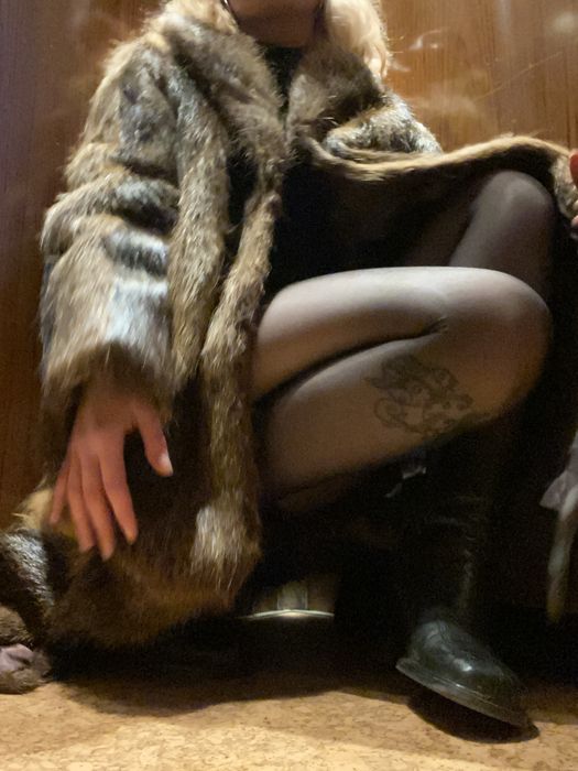 Futro długie naturalne brązowe L