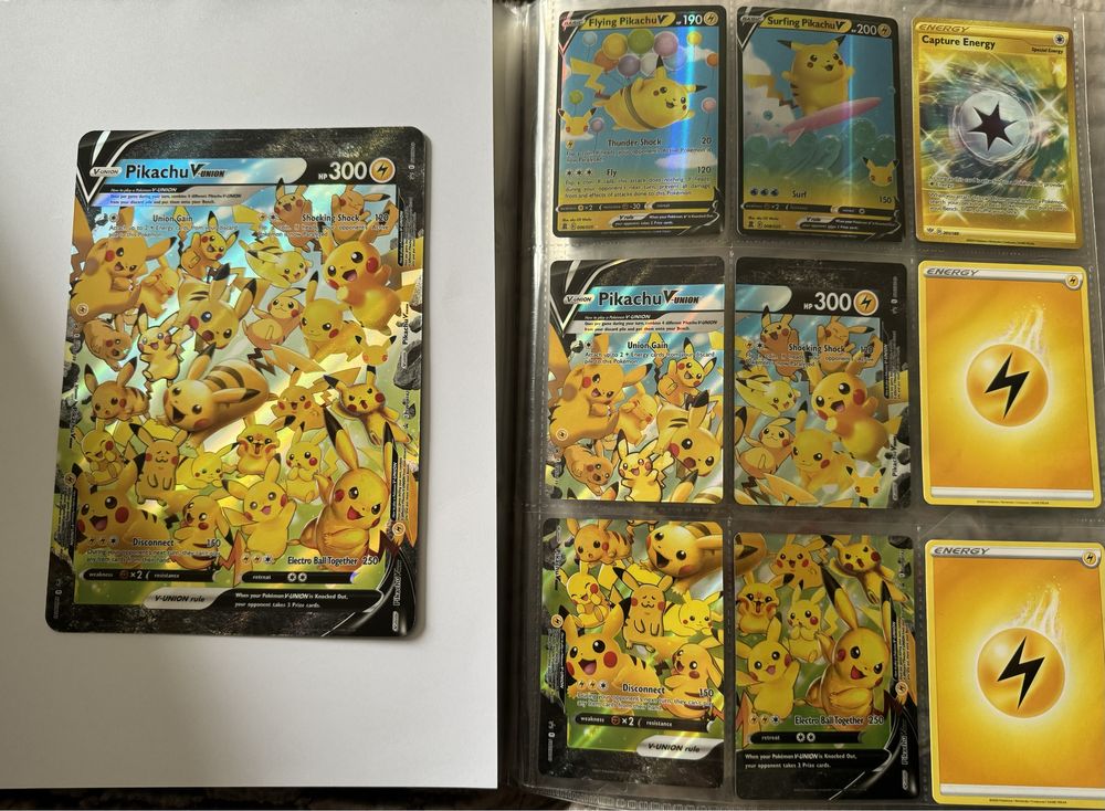 Duża karta Pikachu V-union POKÉMON i set małych kart