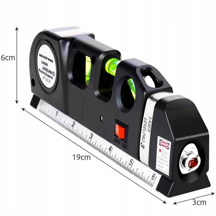 POZIOMICA LASEROWA z miarką 250 cm Laser krzyżowy LED PRECYZYJNA