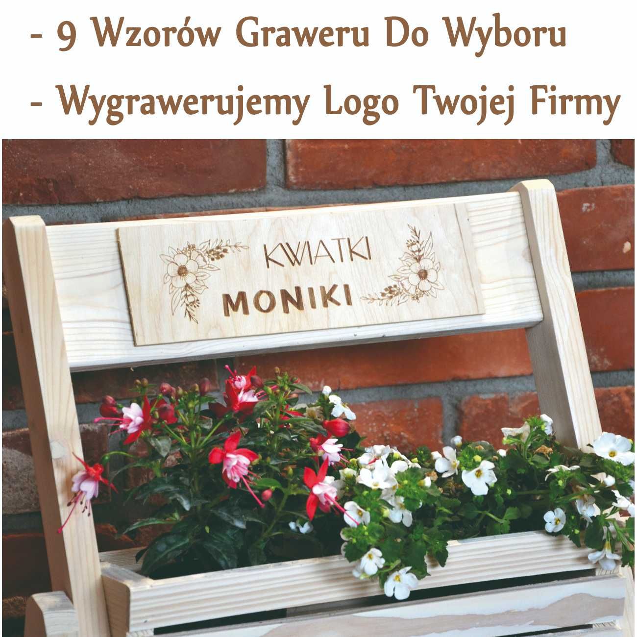 Kwietnik z donicami na kwiaty, drabinka na kwiaty z grawerem 80x40