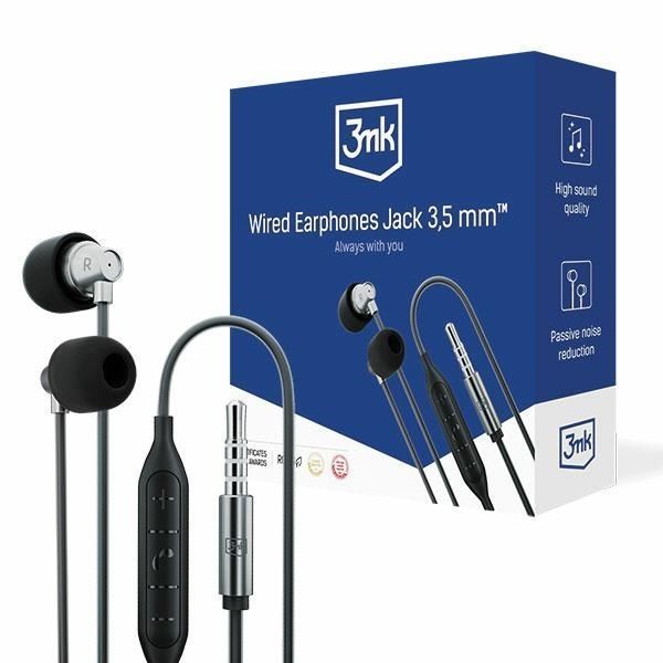 Słuchawki Douszne 3MK Wired Earphones Jack 3,5 mm - Czarny