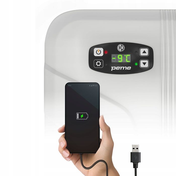 lodówka turystyczna 32 samochodowa funkcja grzania 12v 230v usb peme