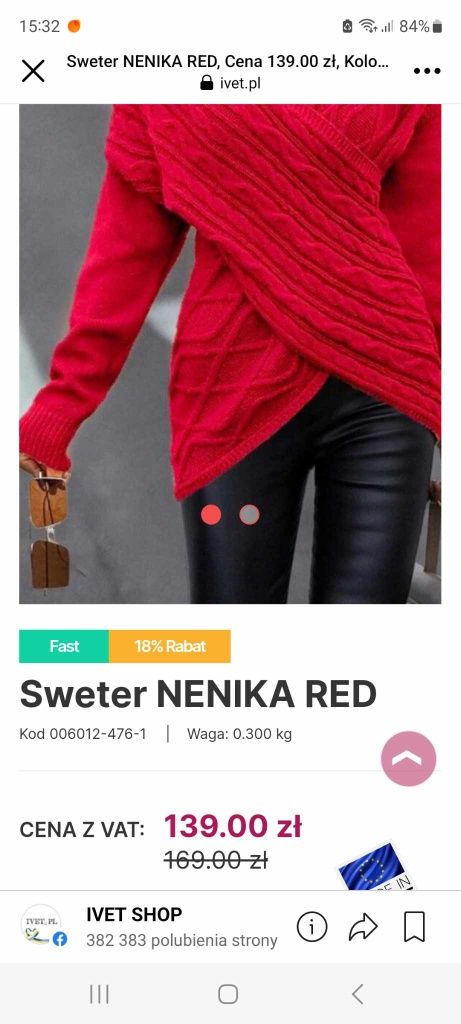 Nowy śliczny czerwony sweterek duża S