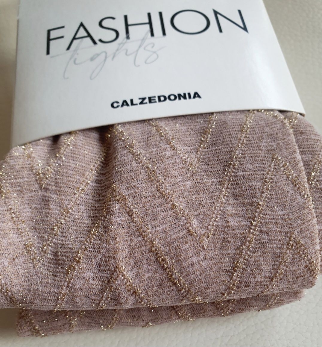 Rajstopy Calzedonia s/m rosa pudrowe różowe złote jodełka 20 den