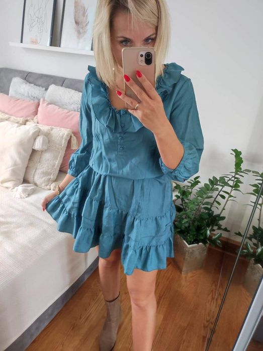 Morska sukienka falbanki rozm M