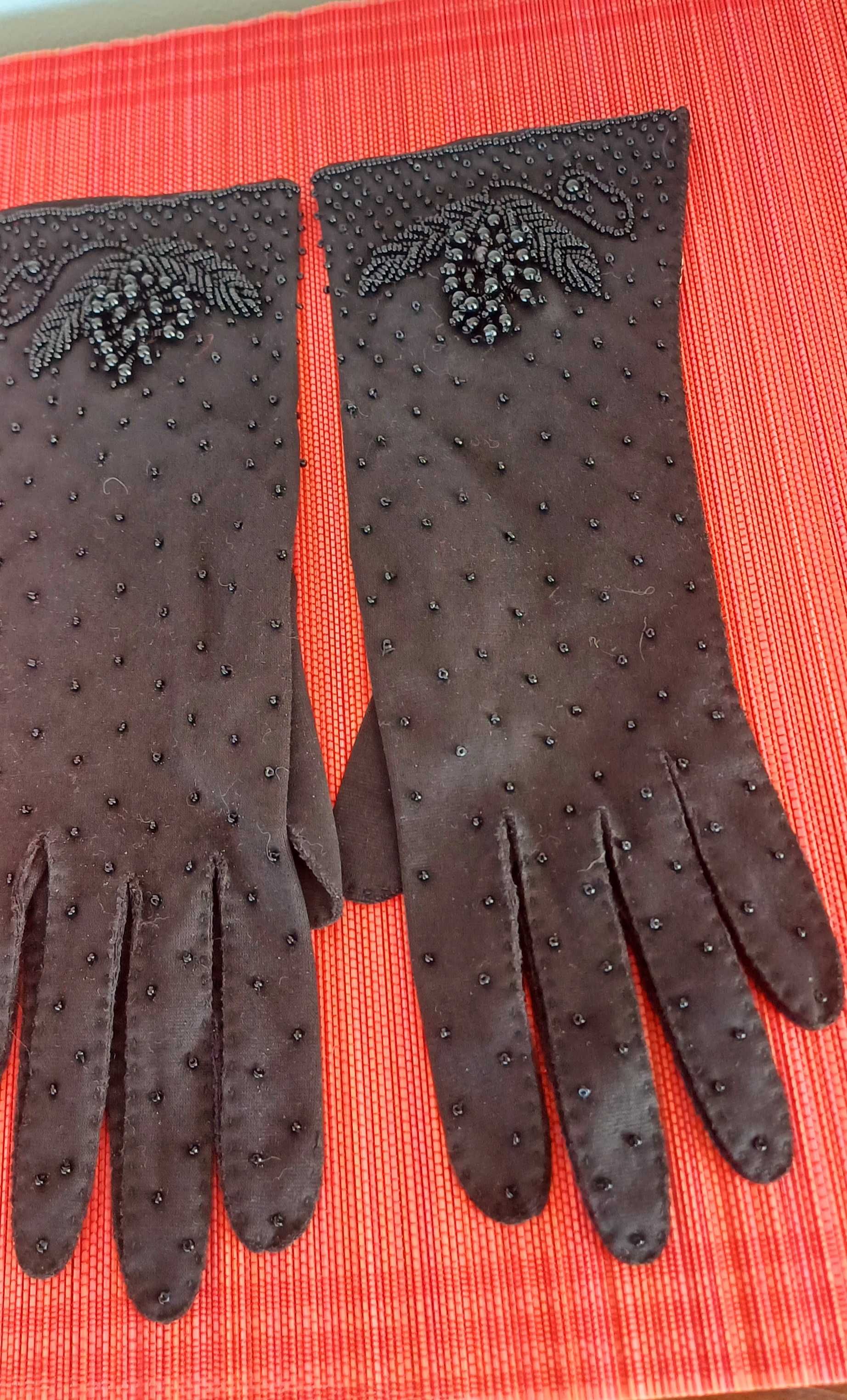 Luvas pretas cerimónia vintage bordadas