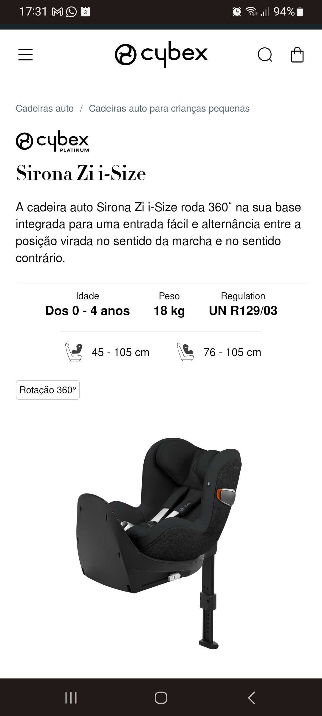 Cadeira auto Cybex, modelo Sirona Zi i-size