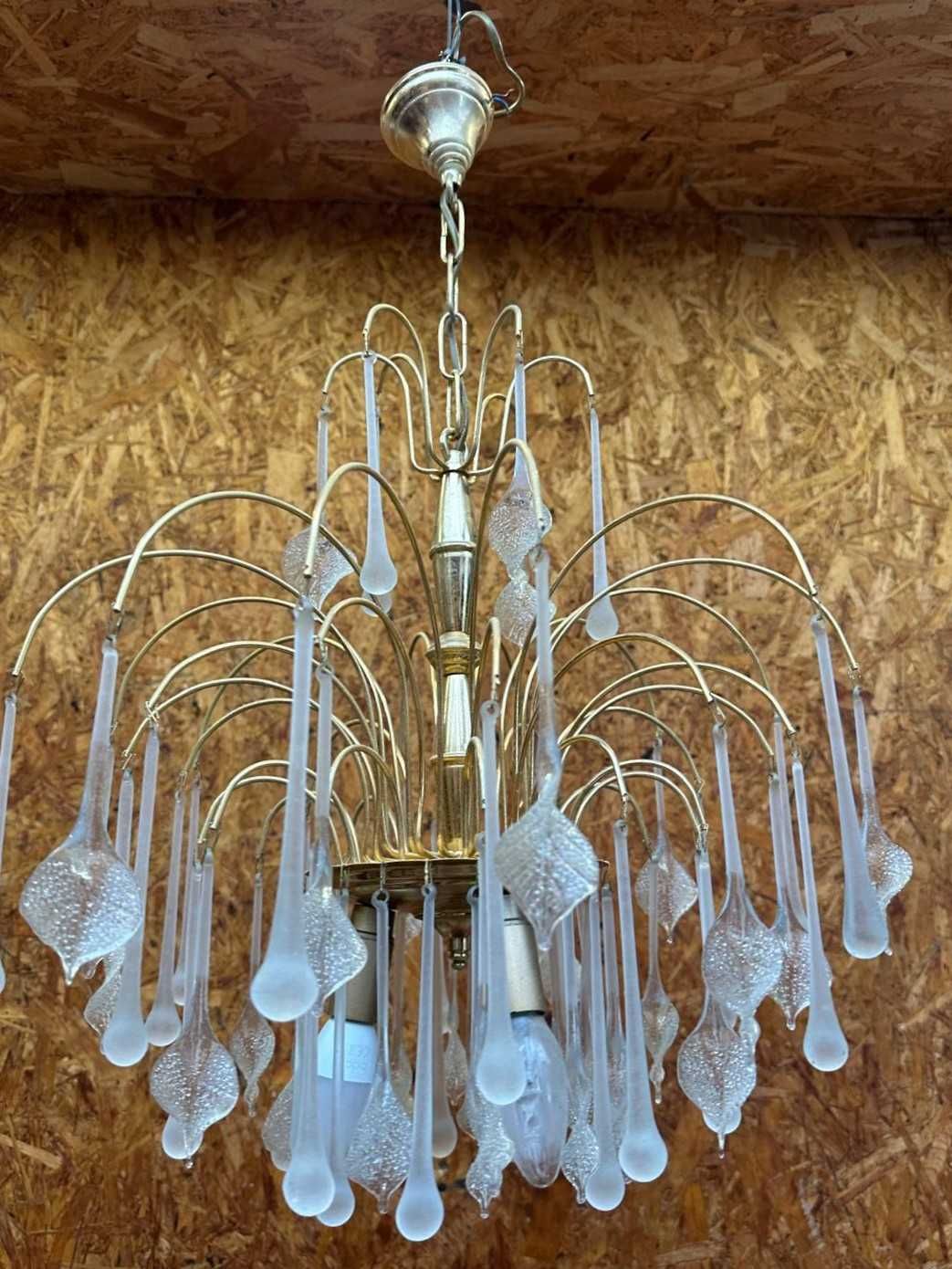 Lustre/Candeeiro de suspensão antigo - dourado e pingentes em cristais