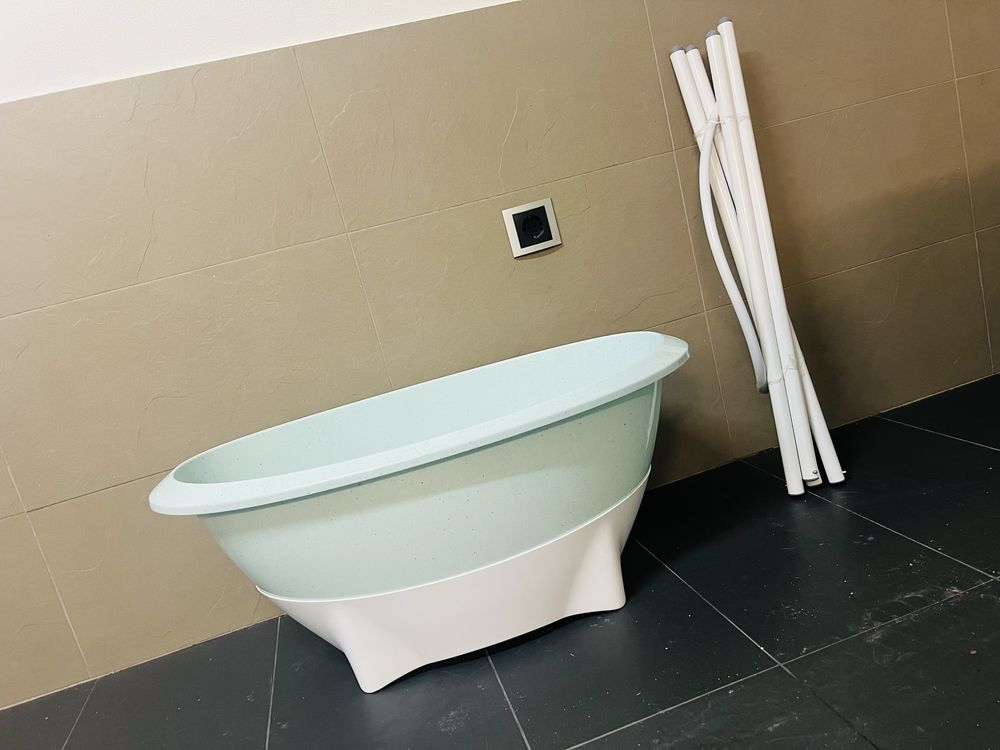 Banheira luma com banco e suporte verde agua