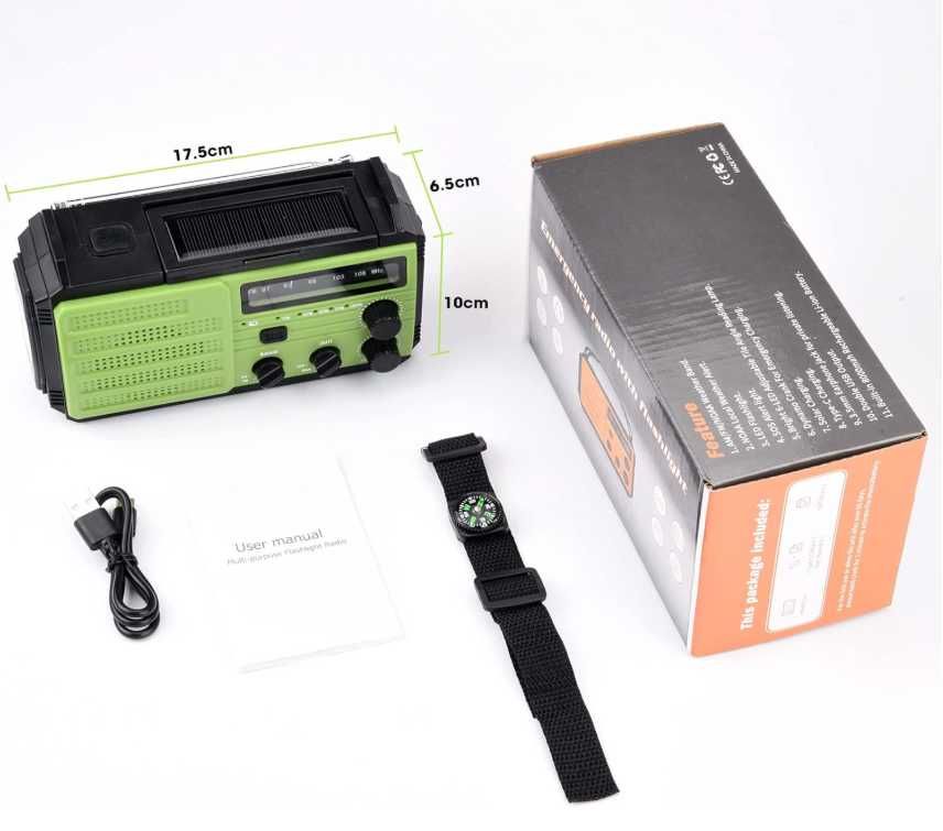 MILFECH Radio solarne 8000 mAh - latarka, dynamo, USB C, AM/FM, kompas