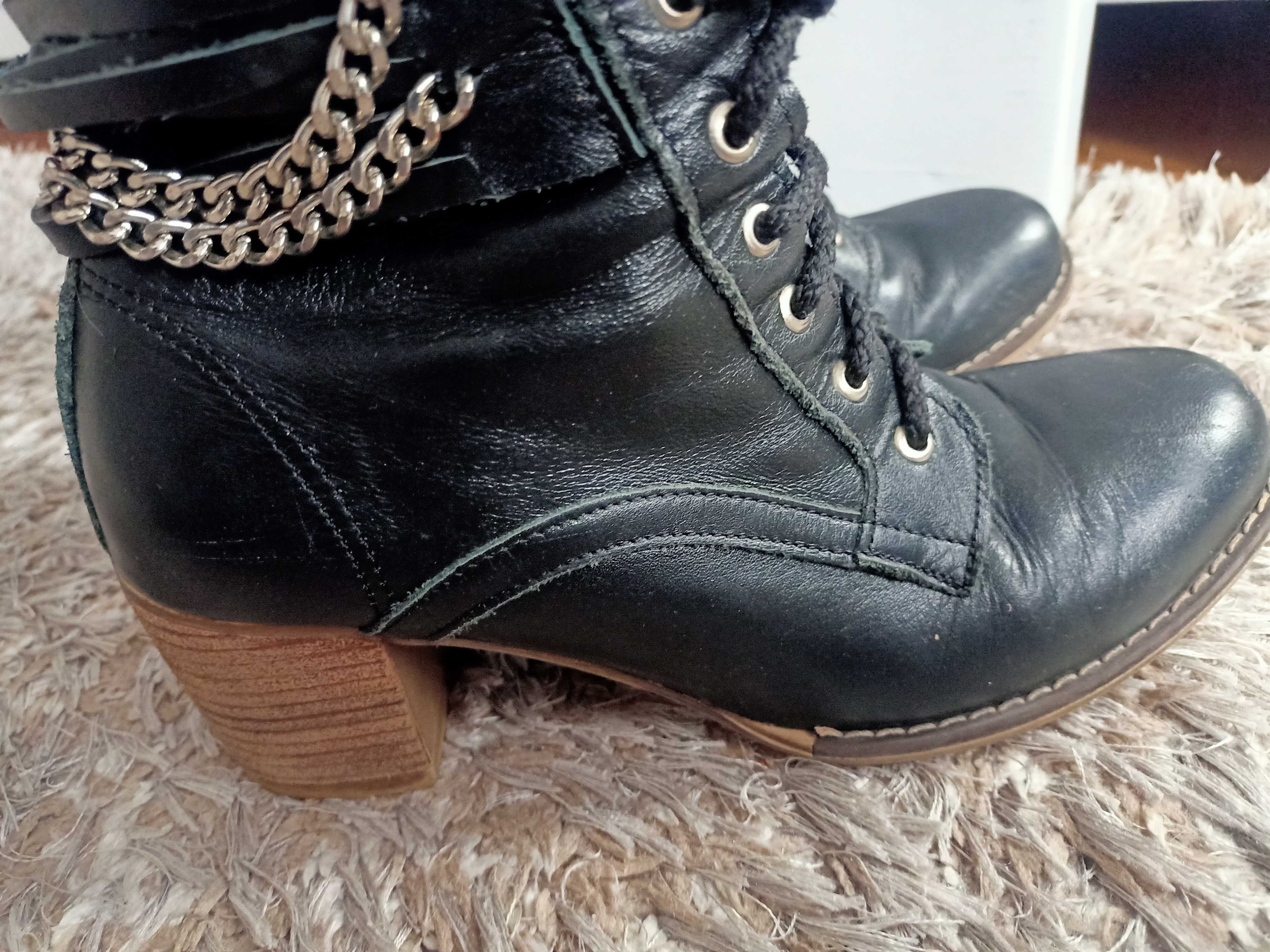 Czarne botki zapato skórzane rozmiar 36