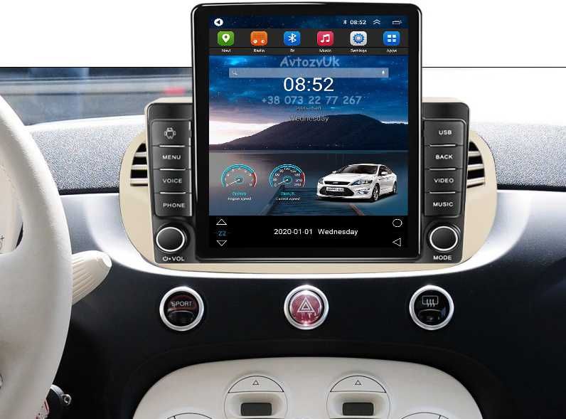 Магнитола Fiat 500L 500X 2 дин Фиат 500 Навигация CarPlay Android 14