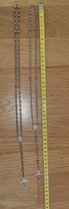 Terço antigo em prata c/ imagem Nossa Senhora de Fátima