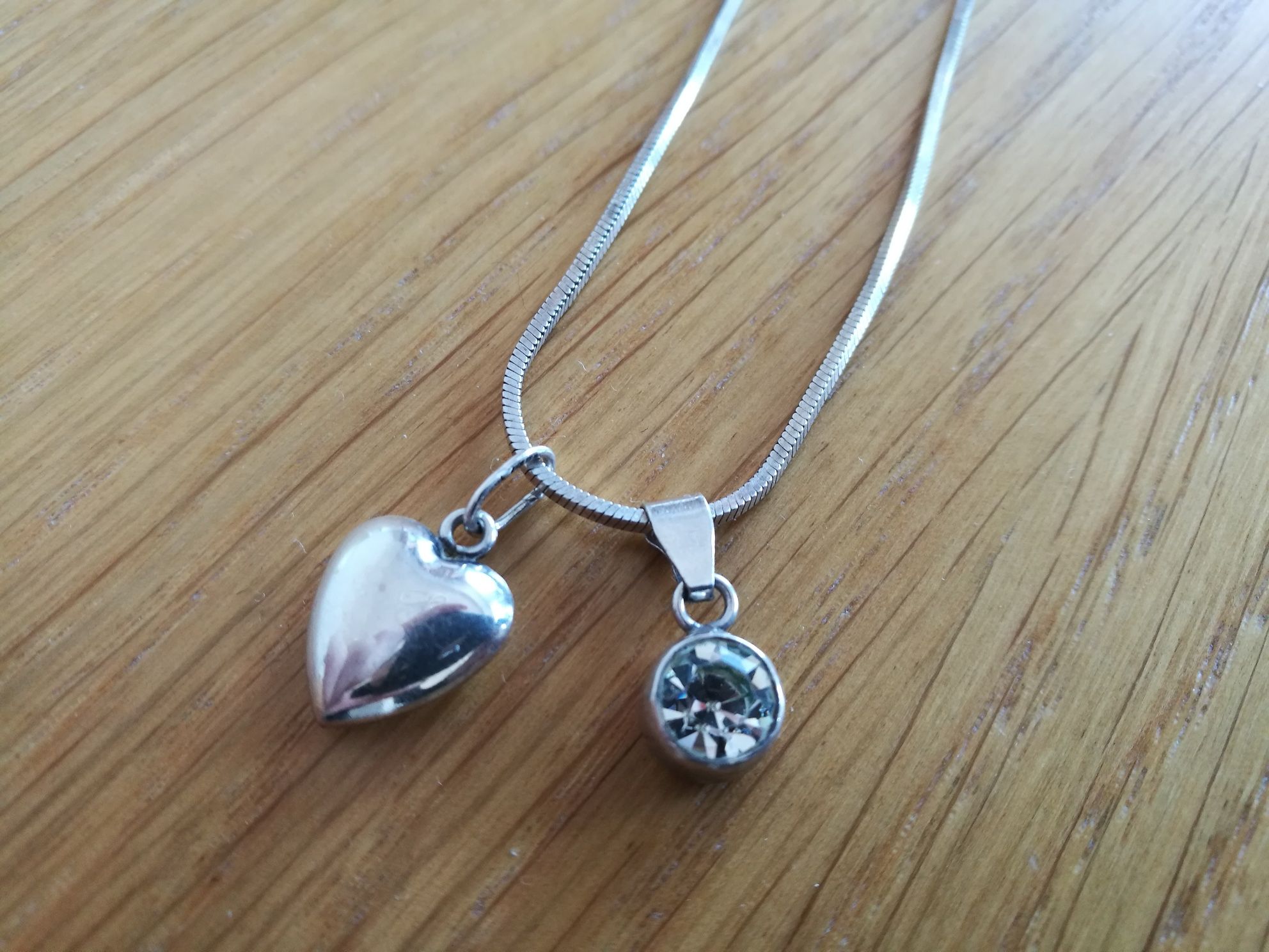 Srebrny łańcuszek 40cm + 2x srebrna zawieszka: serce i z cyrkonią