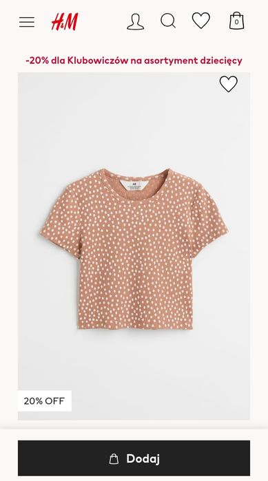 H&M 10-12lat Krótki top koszulka w prążki karmelowa w kwiatki bawełna
