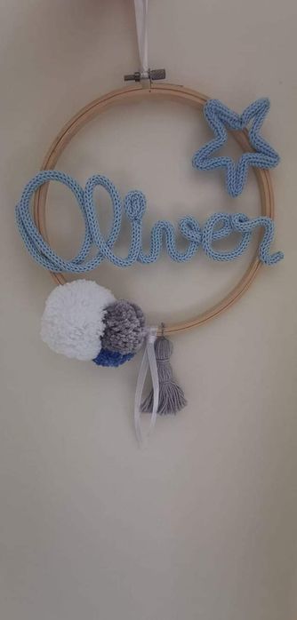 Caça Sonhos/Arco com nome em tricotin - Personalizável