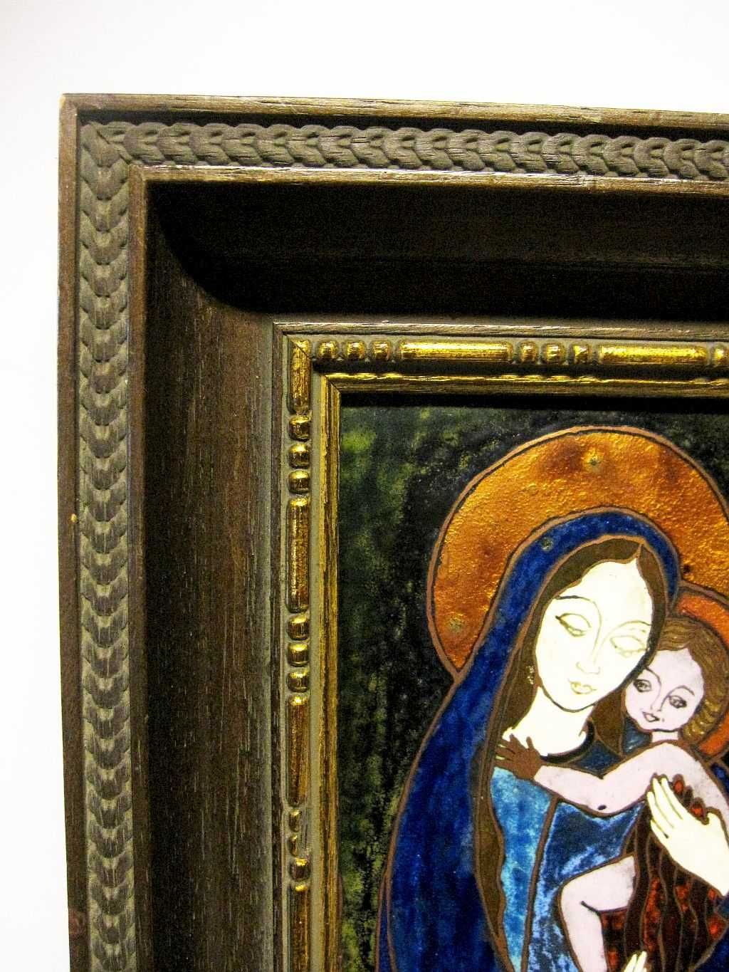 Pintura religiosa esmaltada - Nossa Senhora com o Menino - assinada