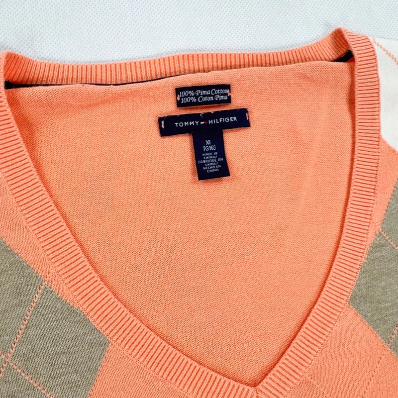 Sweter/sweterek w serek w romby Tommy Hilfiger