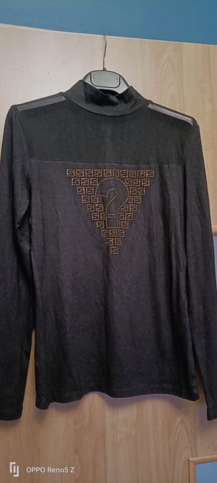 Bluzeczka damska polgolfikowa nowa z wzorem złotym i siateczką marka E