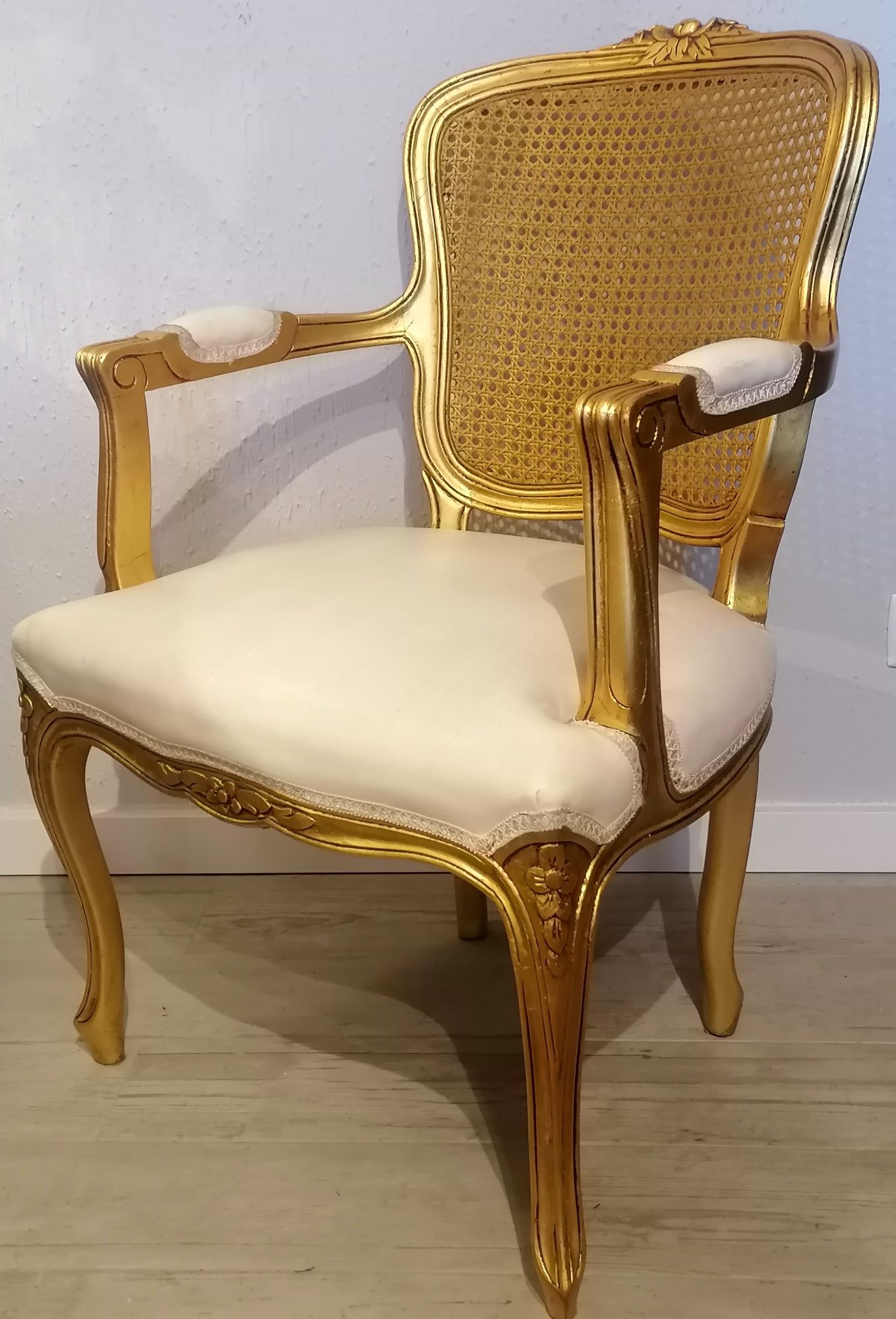 Antiga Bergère Cadeirão Poltrona Cadeira braços, Luís XV Talha dourada