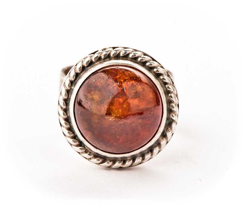 Poznański Srebrny Pierścionek - Bursztyn - 9,96g - RYTOSZTUKA - Kraków