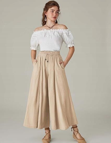 Scarlet Darkness Damskie Spodnie z Szerokimi Nogawkami Wysoki Stan XL