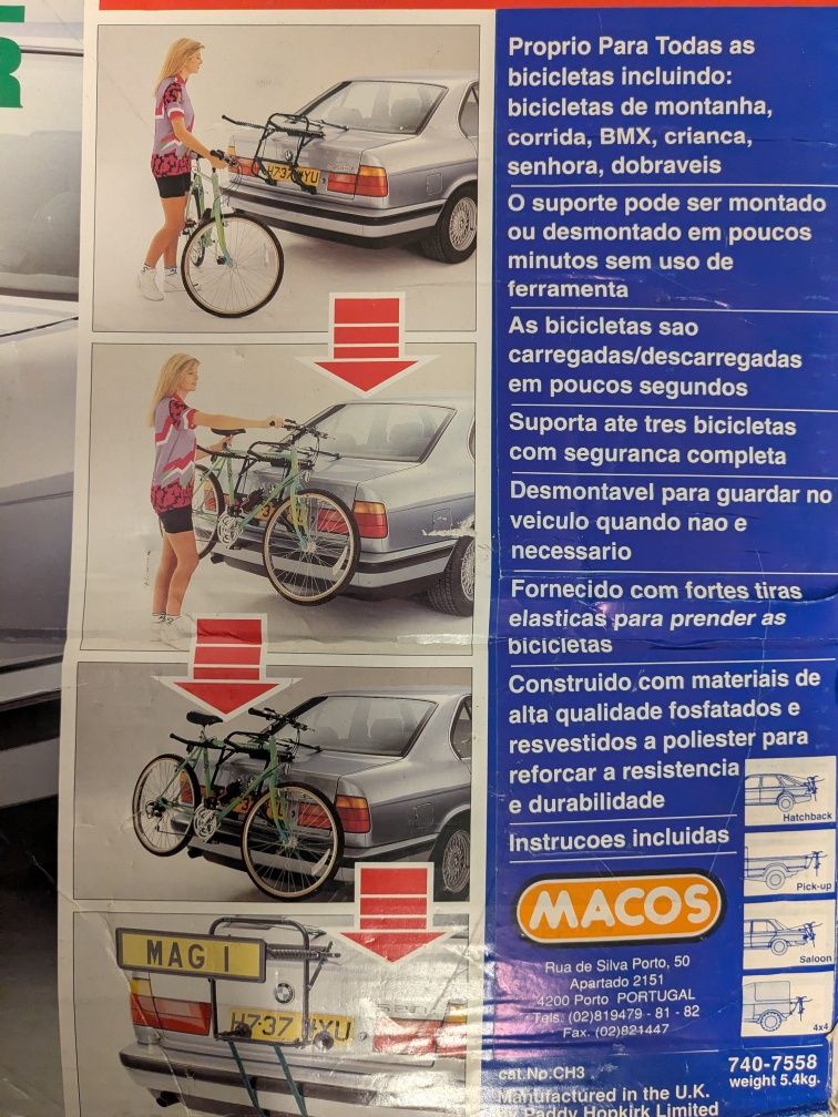 NOVO Porta-bicicletas traseiro para automóvel, até 3 bicicletas