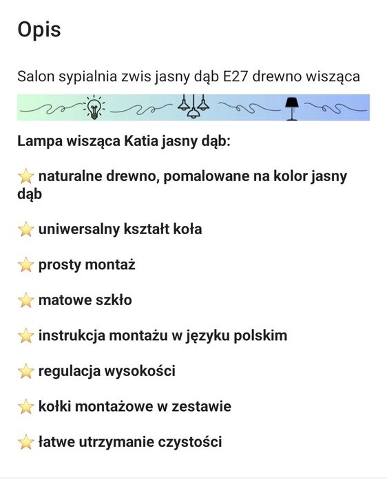 Lampa sufitowa wisząca drewniana