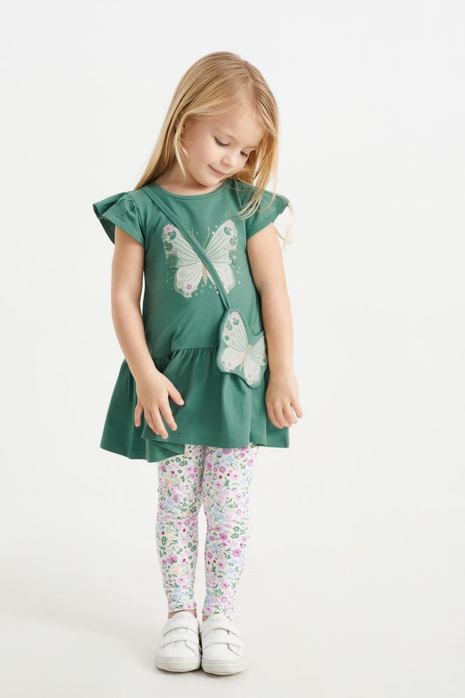 Motyl - komplet - sukienka, legginsy i torebka (r. 104)