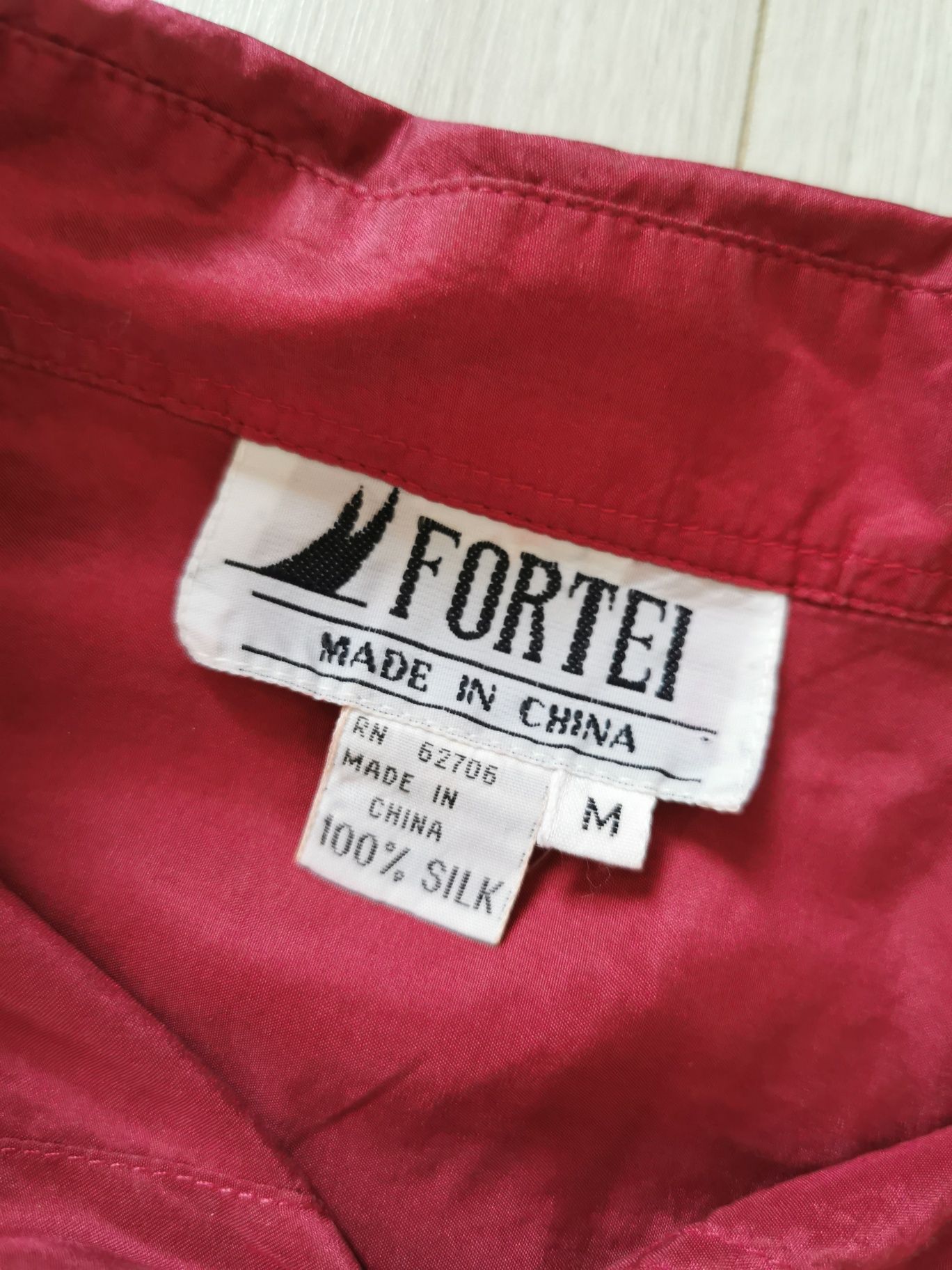 Fortei jedwabna koszula vintage 100% jedwab silk malinowa czerwień M