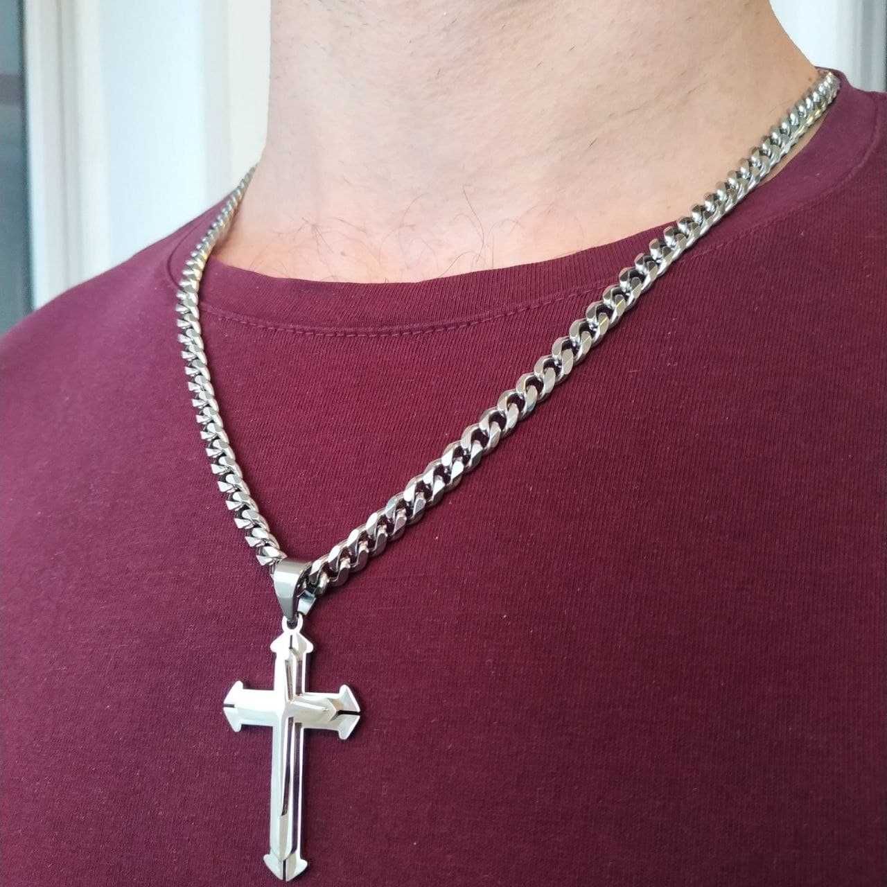 Ланцюжок чоловічий Steel Braiding з хрестом. Кубинське плетіння