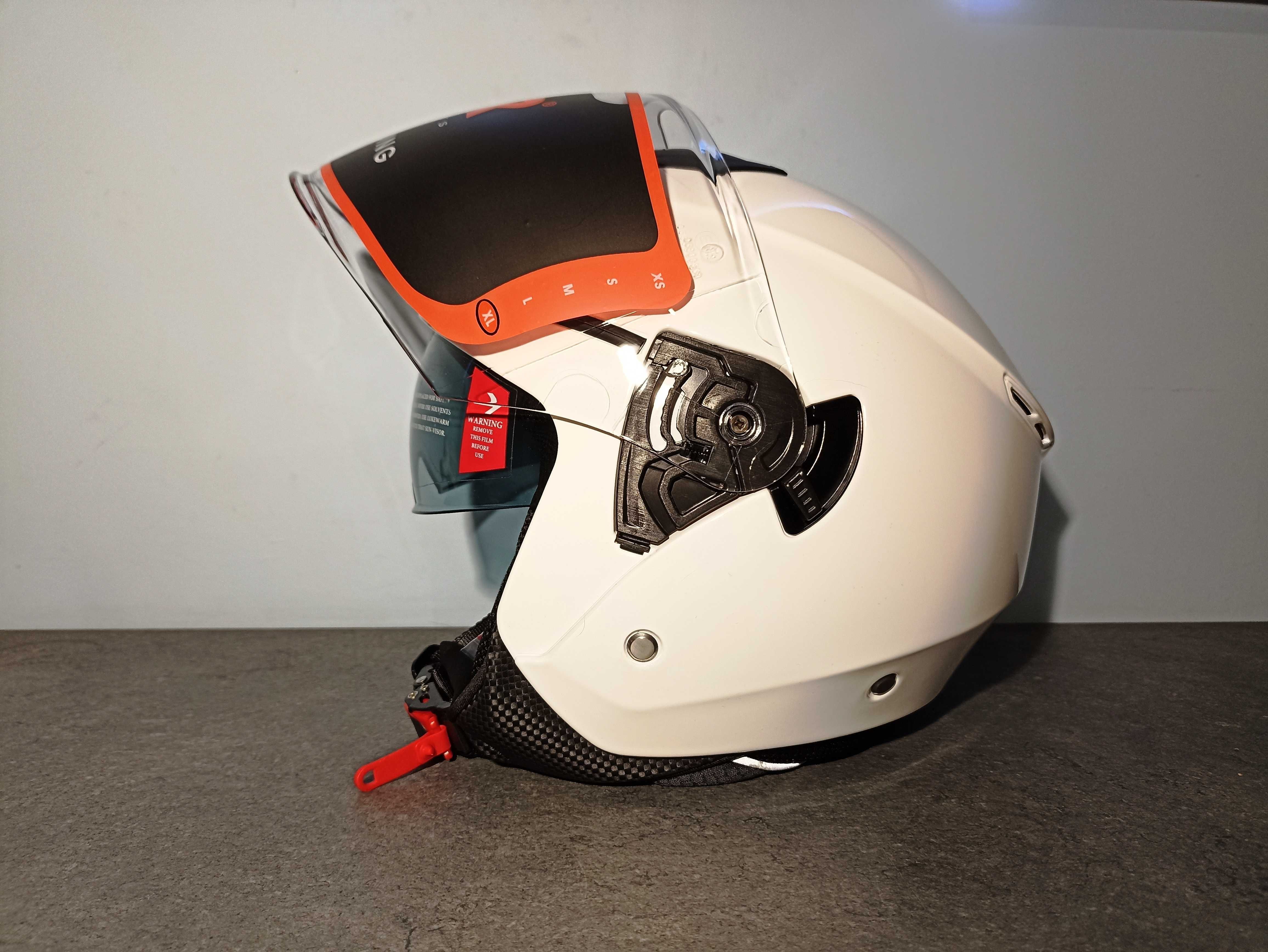 Nowy otwarty kask motocyklowy - LAZER - LZR - biały połysk - rozm. XL