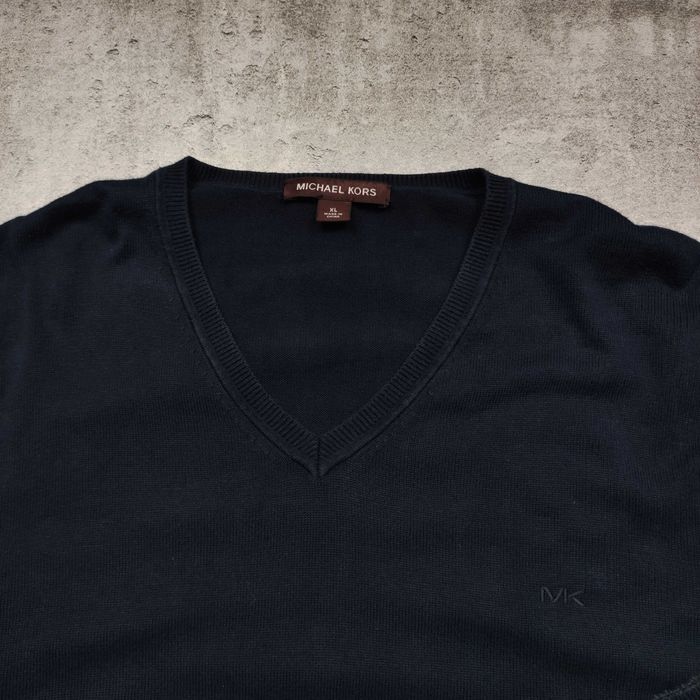 MĘSKI PREMIUM Elegancki Sweter Bawełna Kołnierzyk V Michael Kors Haft