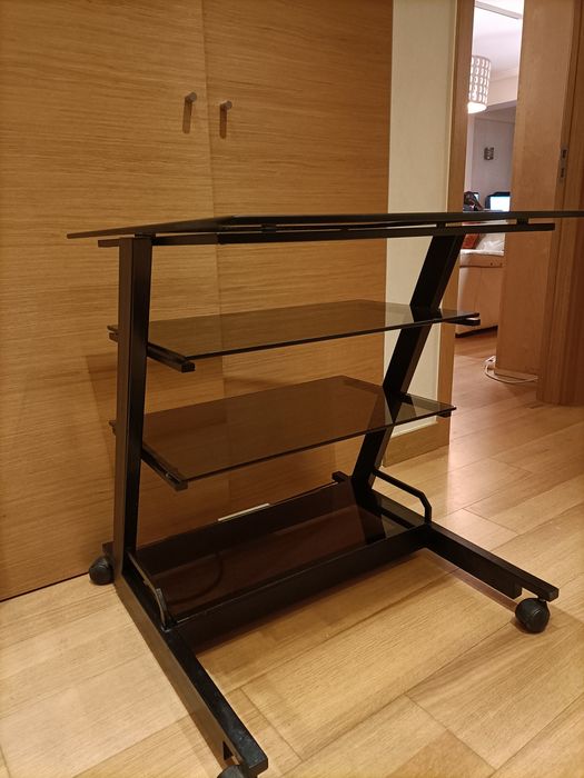 Mesa para várias impressoras em  metal e vidro fumado