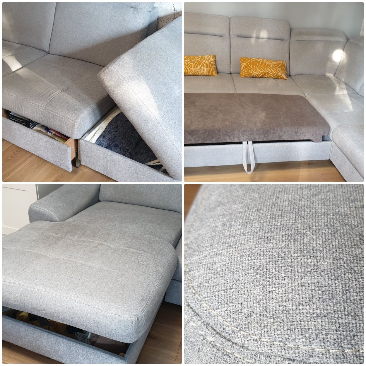 Szara duża sofa, Rozkładana sofa,  Szary narożnik