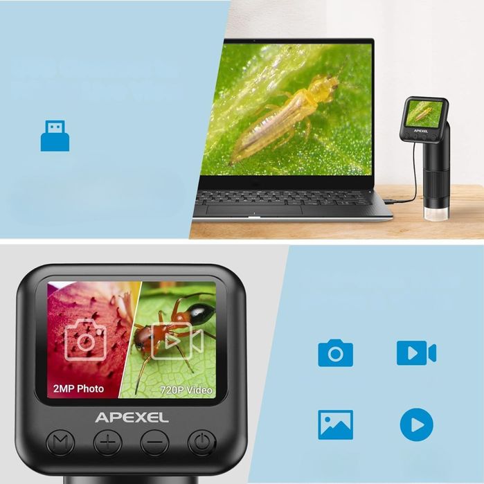 Przenośny Mikroskop Cyfrowy 800x Ekran LCD Oświetlenie LED karta SD