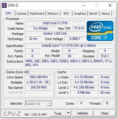 Intel Core i7-3770 3.9 GHz Turbo, s1155