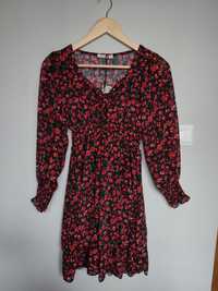 Nowa z metką czarna sukienka w czerwone kwiatki Mififi Made in Italy